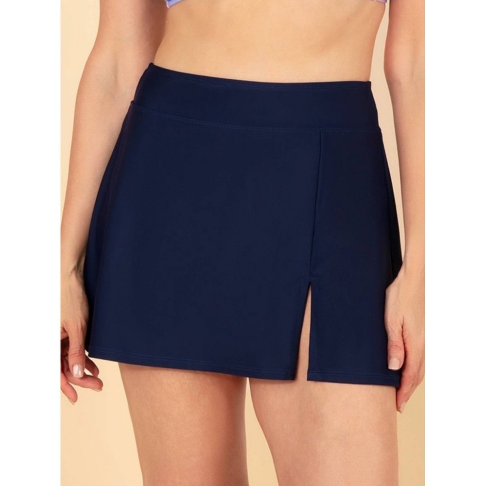 Lands' End Navy Swim Skort with Front Slit, Size XL (18)
